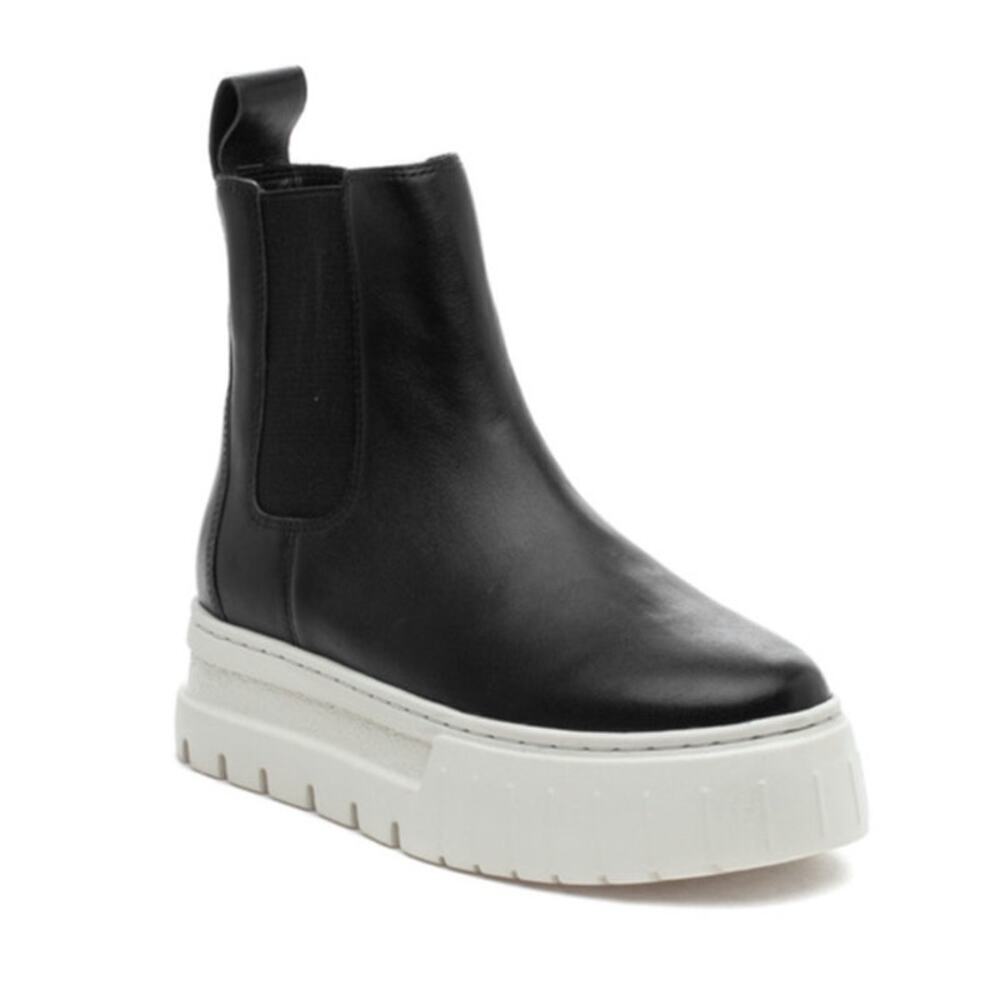 J/Slides Black Leather Rubber Sole Platform W's Riley Chelsea Boot, 6 - Picture 2 of 11